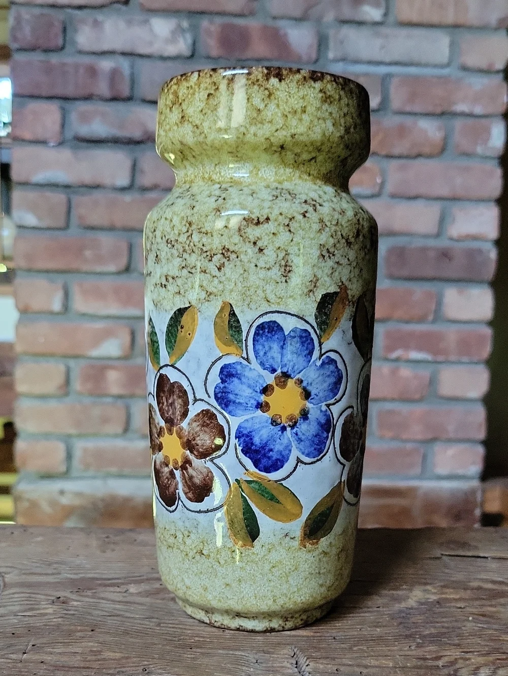 1970's West German Hand-Painted Floral Ceramic Pottery Vase